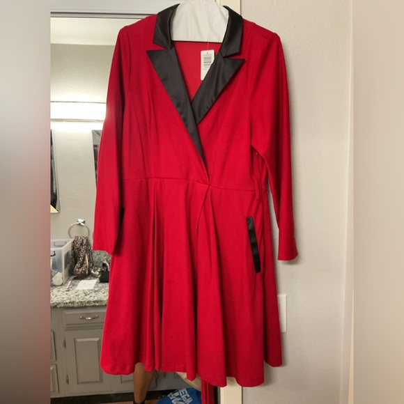 Torrid Vibrant Red Long Sleeve Dress with Black Accents - Picture 1 of 10